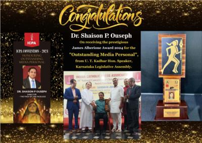 Congratulations..Dr. Shaison P. Ouseph on receiving the prestigious James Alberione Award 2024