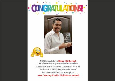 XIC Congratulates Bijoy Idicheriah