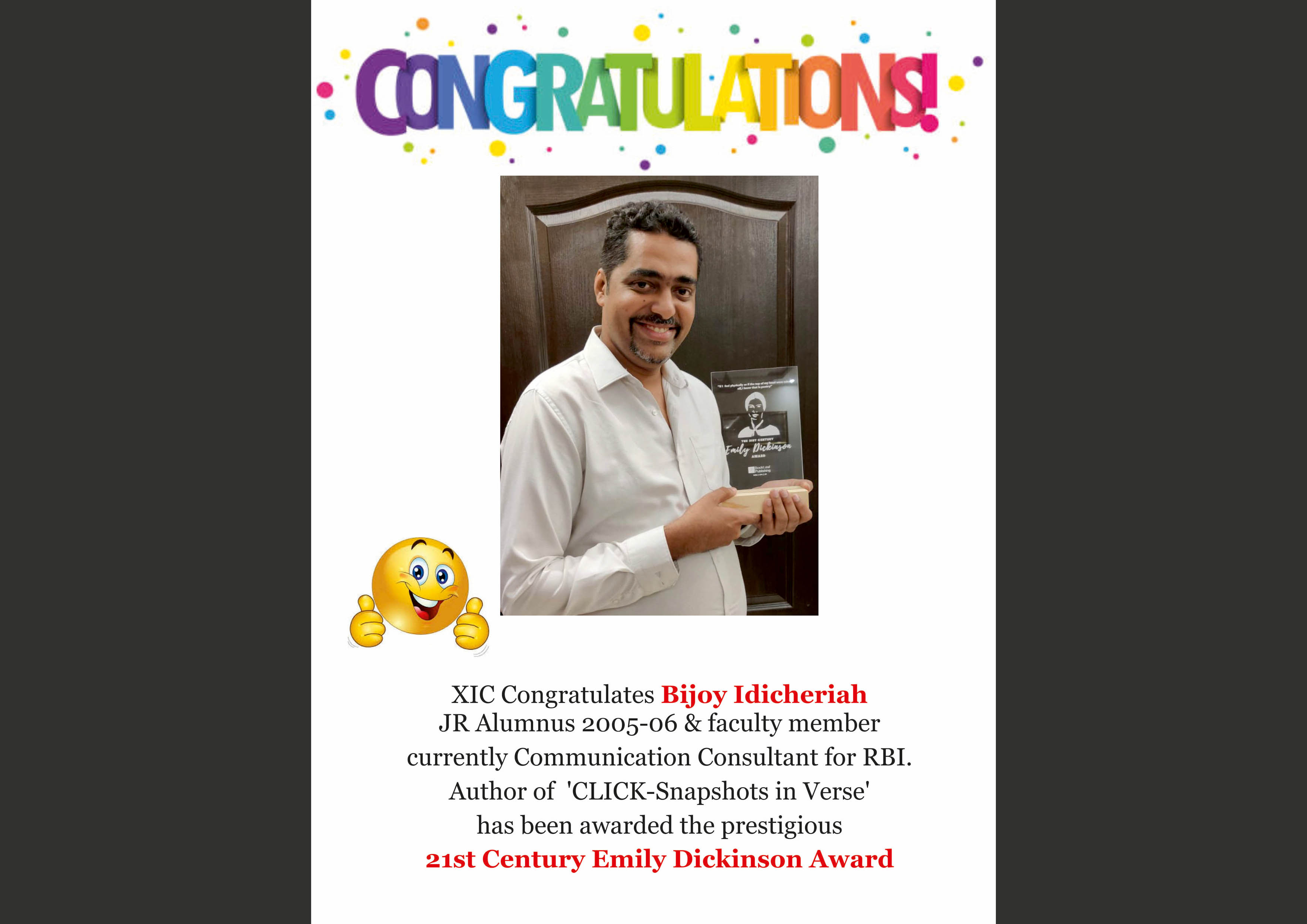 XIC Congratulates Bijoy Idicheriah